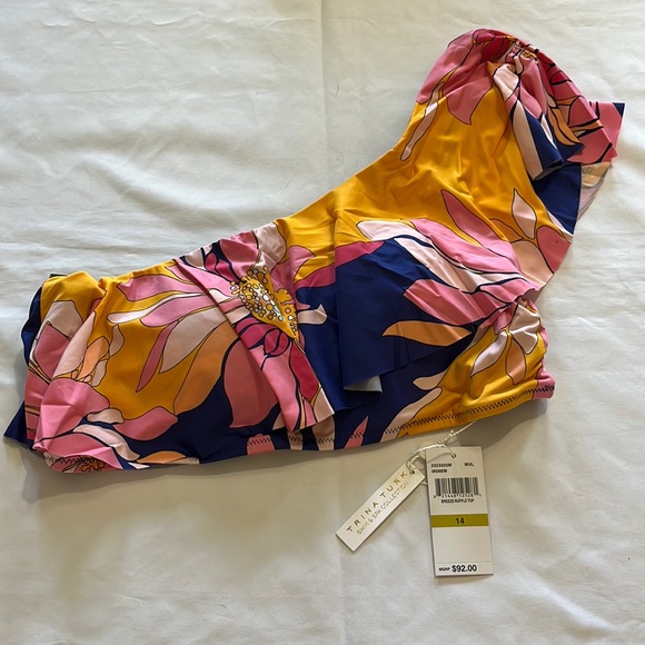 Trina Turk Breeze One Shoulder Ruffle Top Size 14 - Picture 3 of 9